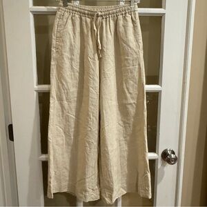 Max Studio London Beige High Rise Wide Leg Lagenlook Linen Blend Pants Small